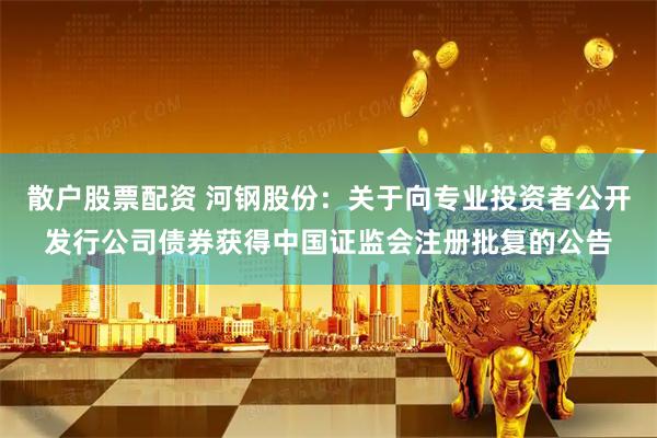 散户股票配资 河钢股份：关于向专业投资者公开发行公司债券获得中国证监会注册批复的公告